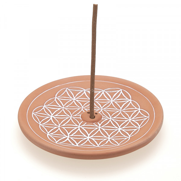Räucherstäbchenhalter Blume des Lebens aus Ton, tonfarben