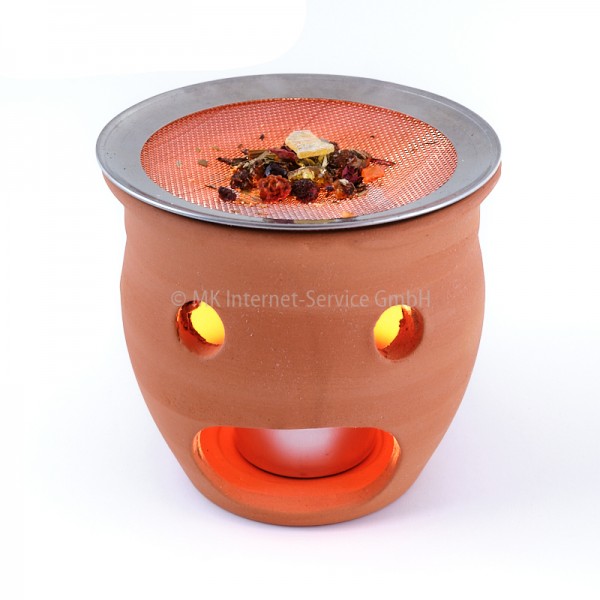 Räucherstövchen aus Ton mit Sieb (bauchig)