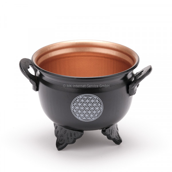 Räuchergefäß Caldron "Blume des Lebens" aus Eisen mit Gusshenkel